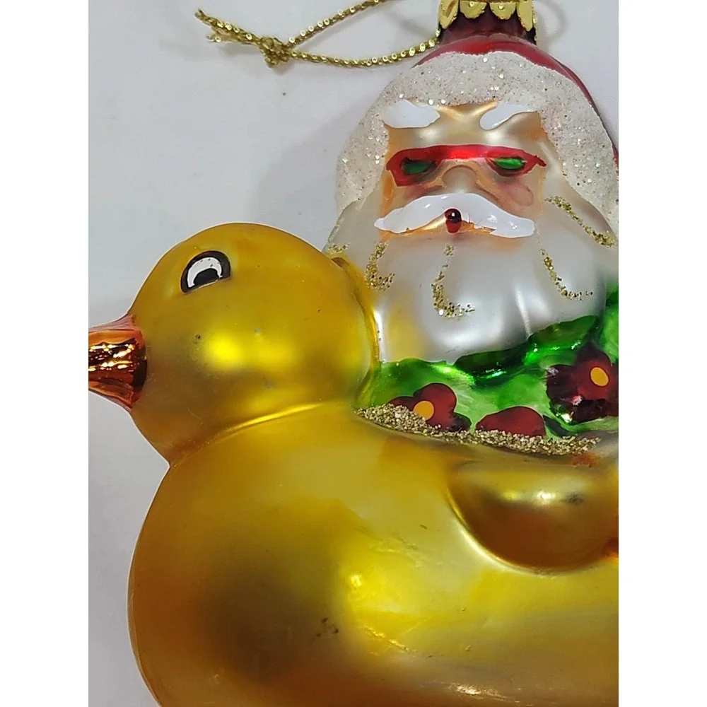 (3)Christmas Bead & Sequin & (1) Glass Ornament~Santa, Santa W/Duckie,Peacock